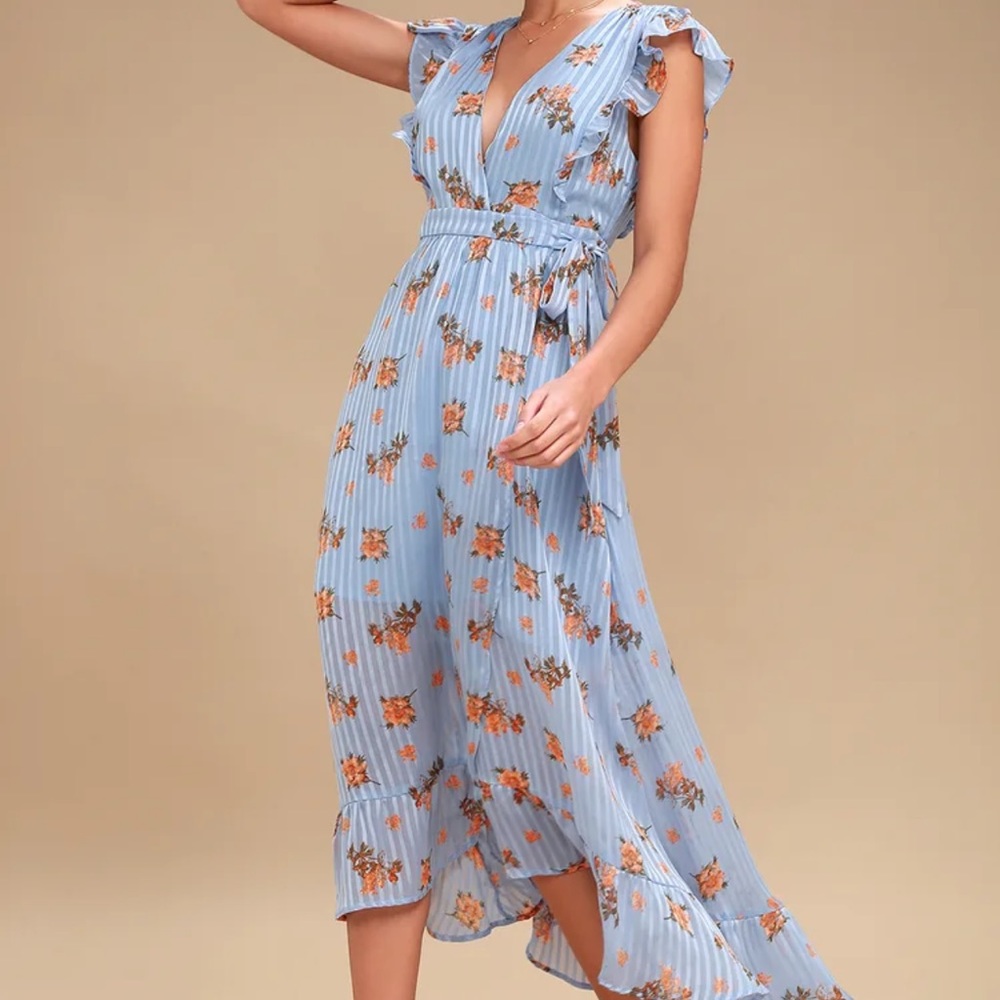 Lila Light Blue Floral Print Midi Dress